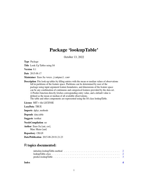 Look-Up Tables using S4 0.1 包的文档说明书