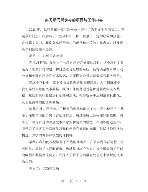 实习期间所参与的项目与工作内容