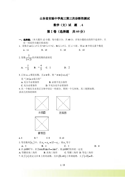 山东省实验中学第三诊断(文 10。04)