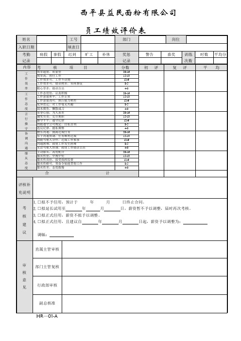 试用期转正评核表01-B