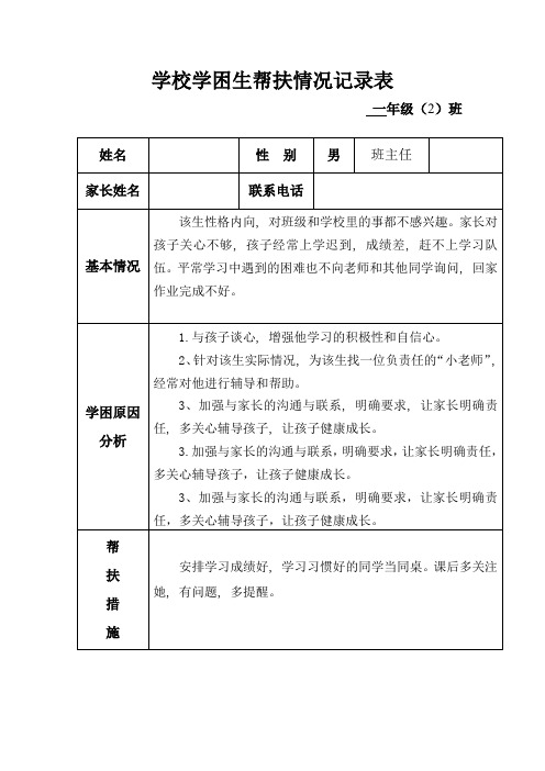 学校学困生帮扶情况记录表2