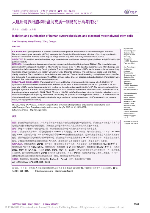 人胚胎滋养细胞和胎盘间充质干细胞的分离与纯化
