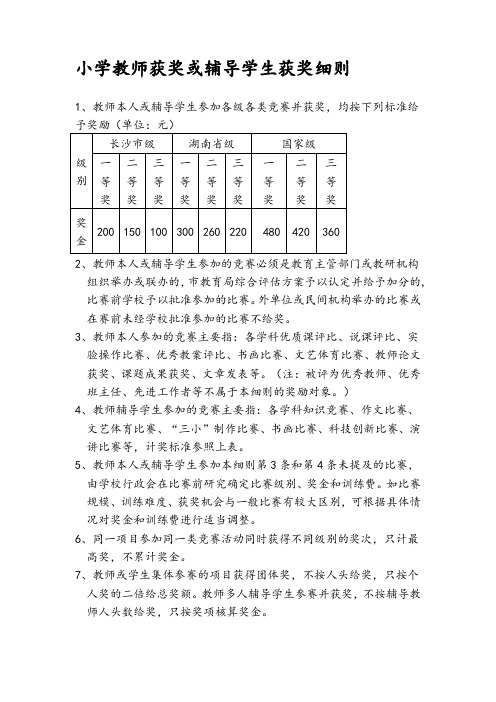 小学教师获奖或辅导学生获奖细则