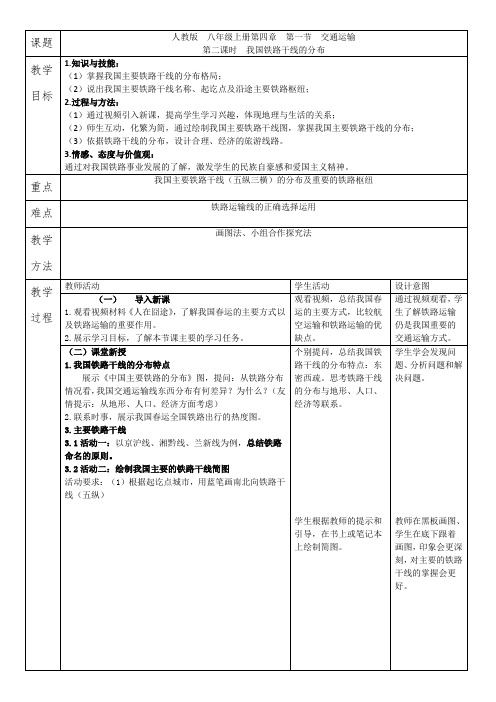 地理人教版八年级上册我国主要铁路干线分布