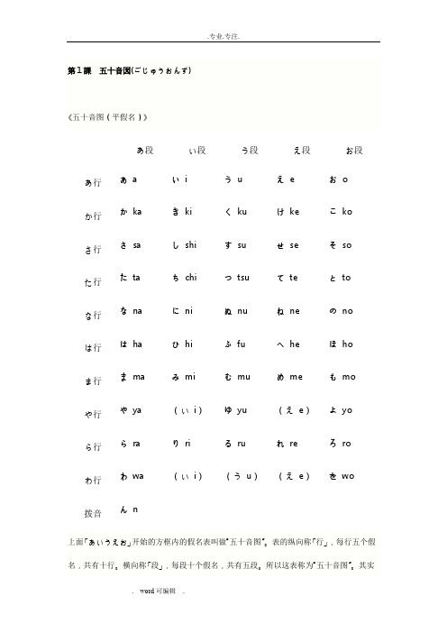 日语五十音图打印版