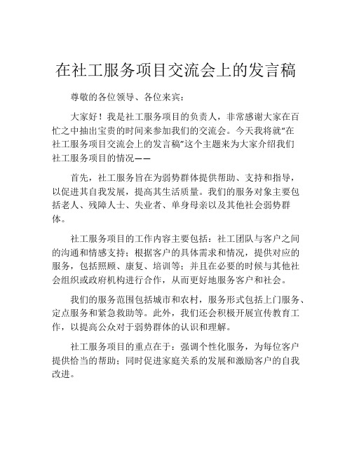 在社工服务项目交流会上的发言稿