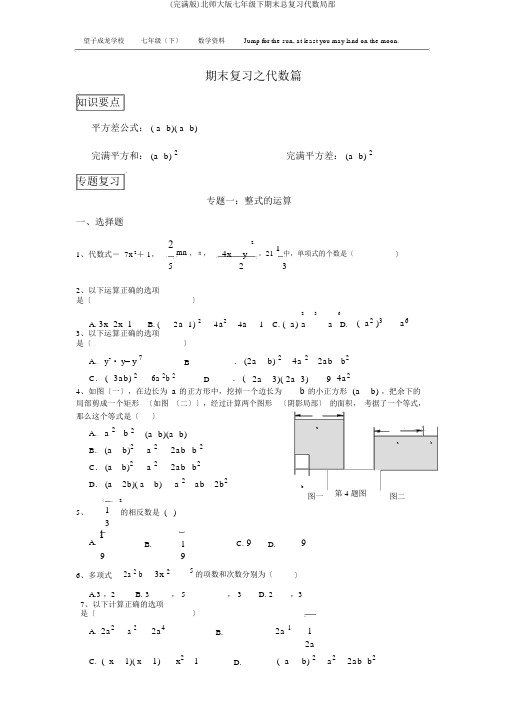 (完整版)北师大版七年级下期末总复习代数部分