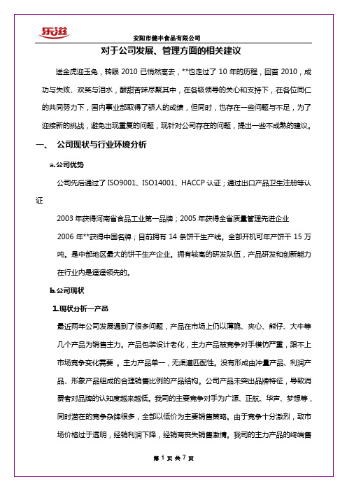 公司发展存在问题及管理方面的建议