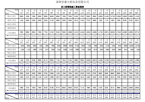 员工职等及职级工资标准表