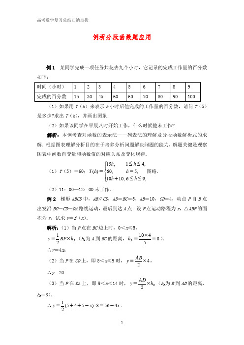 高考数学复习点拨：例析分段函数题应用