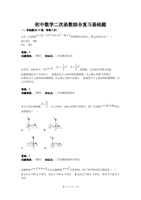 初中数学二次函数综合复习基础题(含答案)