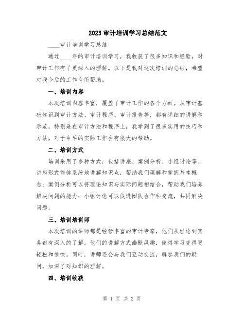 2023审计培训学习总结范文