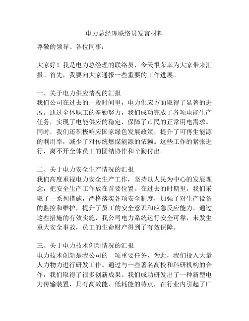 电力总经理联络员发言材料