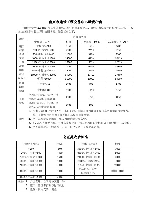 南京市建设工程交易中心缴费指南