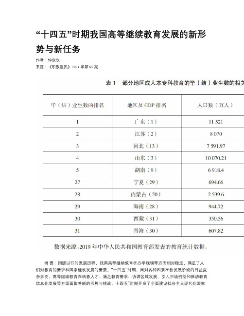 “十四五”时期我国高等继续教育发展的新形势与新任务