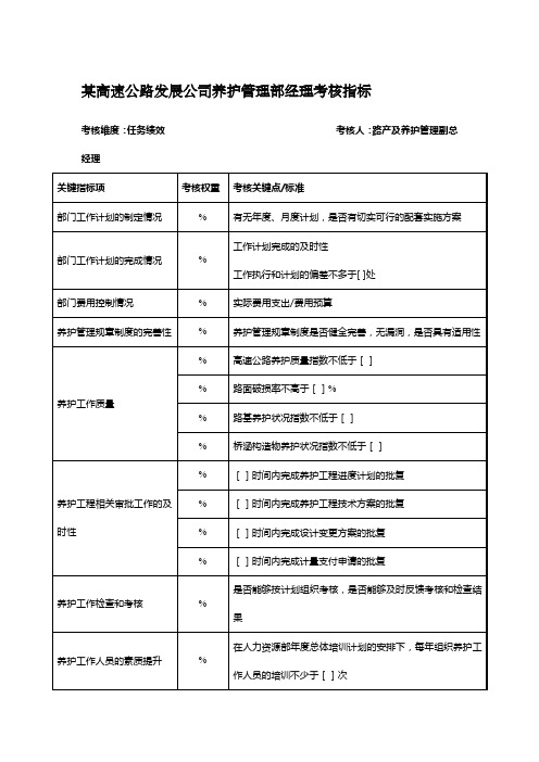 高速公路发展公司养护管理部经理考核指标