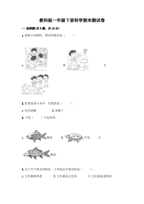 教科版一年级下册科学期末测试卷附参考答案(完整版)