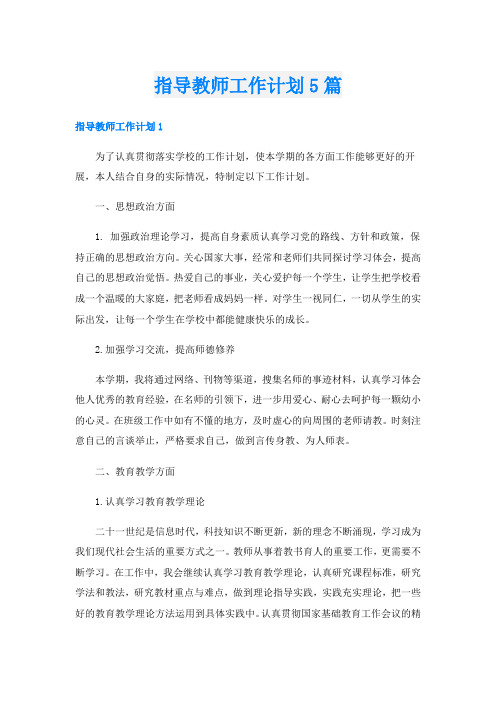 指导教师工作计划5篇