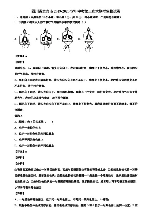 四川省宜宾市2019-2020学年中考第三次大联考生物试卷含解析