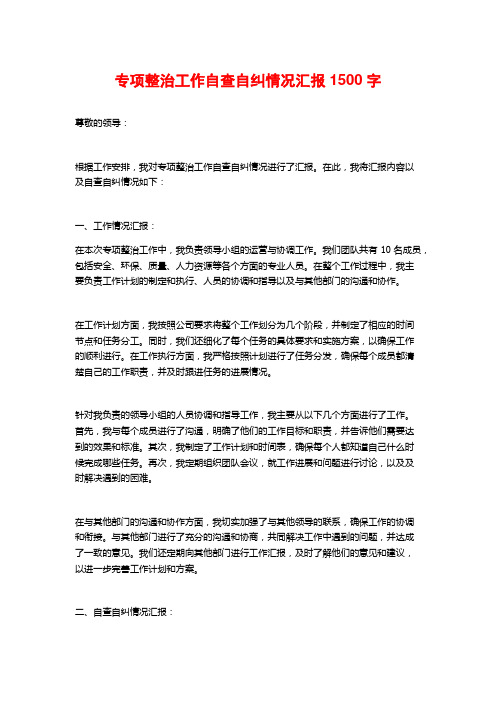 专项整治工作自查自纠情况汇报1500字