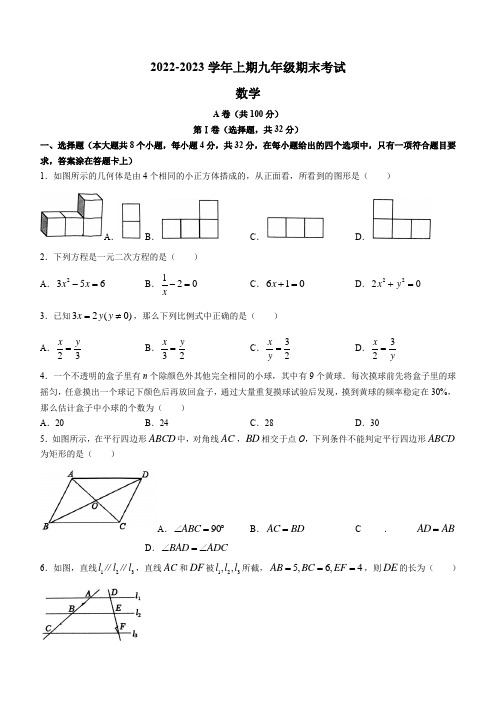 2022-2023学年四川省成都市天府新区九年级上学期期末考试(中考一模)数学试卷