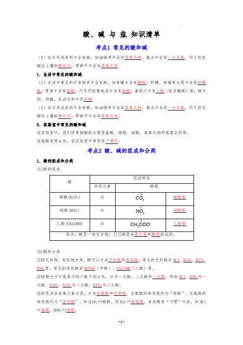 上海市中考化学：金属和酸碱盐考点