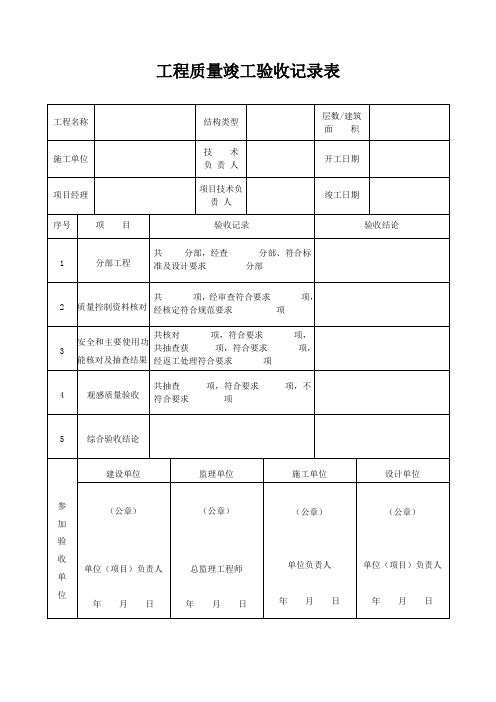 工程质量竣工验收记录表