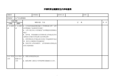 生产安全管理部环境和职业健康安全体系内审检查表