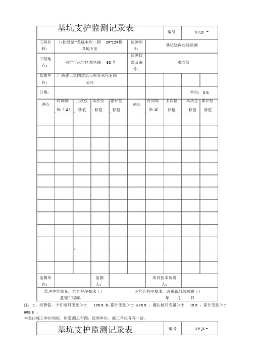 基坑支护监测记录表