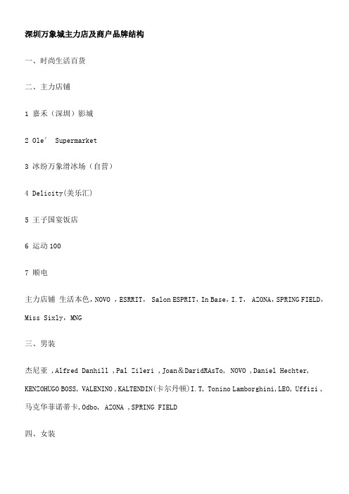 深圳万象城主力店及商户品牌结构