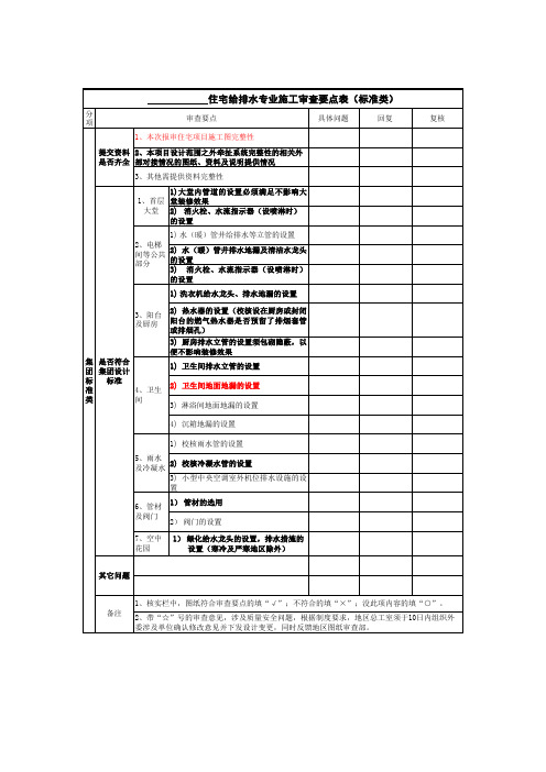 给排水——住宅施工图审查要点表