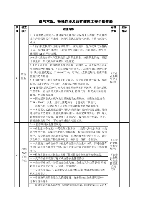 煤气常规、检修作业及改扩建施工安全检查表