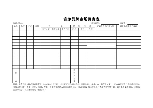 竞争品牌市场调查表管理文档