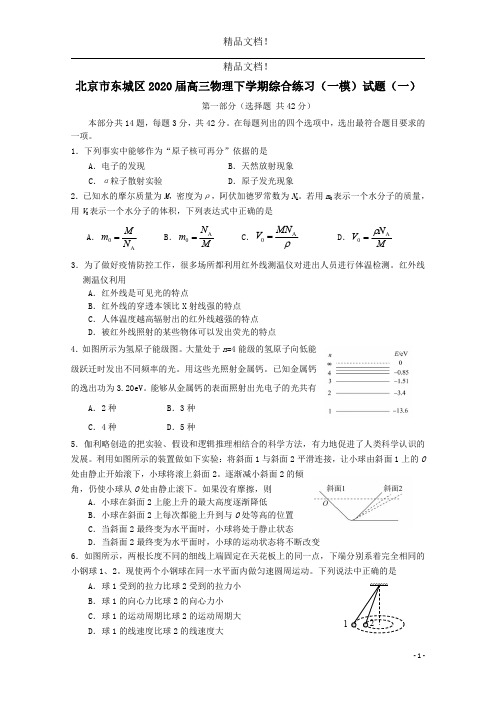 北京市东城区2020届高三物理下学期综合练习(一模)试题(一)