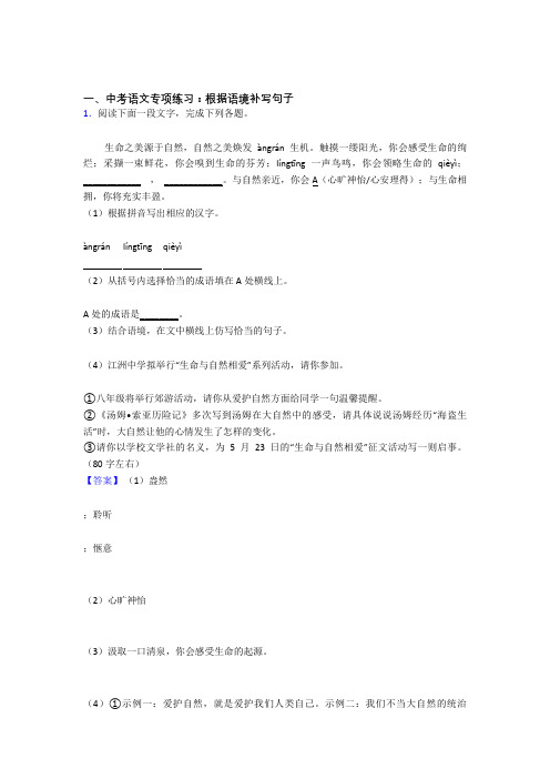 人教版中考语文根据语境补写句子解题方法和技巧及习题训练及答案(Word版)