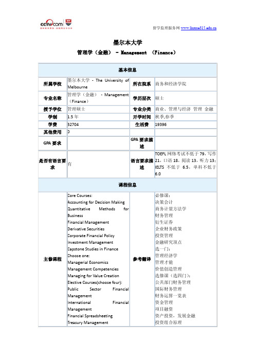 墨尔本大学金融专业