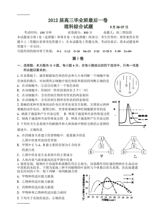 [整理]2012届高三毕业班最后一卷理科综合