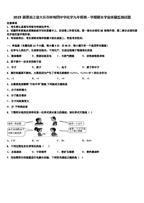 2025届黑龙江省大庆市林甸四中学化学九年级第一学期期末学业质量监测试题含解析