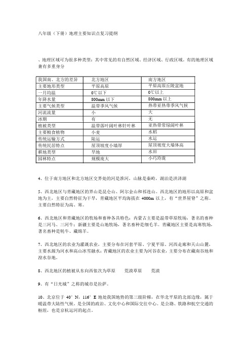 八年级(下册)地理主要知识点复习提纲_人教版