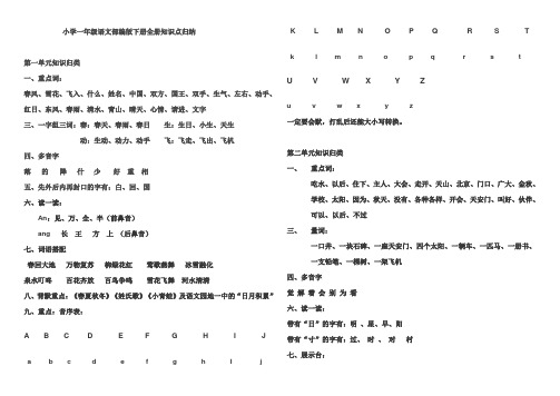 小学一年级语文部编版下册知识点全归纳复习