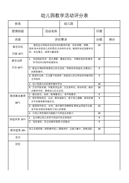 教学活动评分表