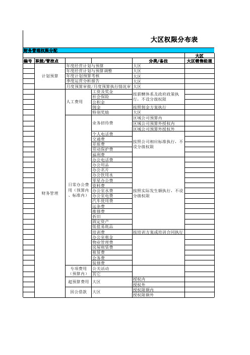 集团型企业大区管理权限分布表