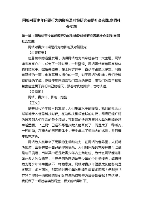 网络对青少年问题行为的影响及对策研究暑期社会实践,寒假社会实践