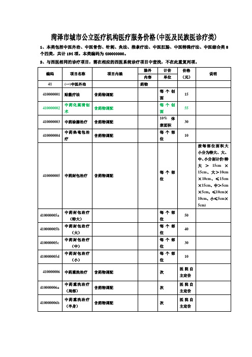 山东医疗行业物价标准2019山东中医类3