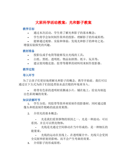 大班科学活动教案：光和影子教案 (2)