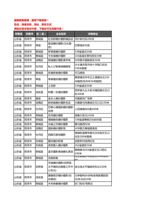 新版山东省菏泽市婚纱摄影企业公司商家户名录单联系方式地址大全424家