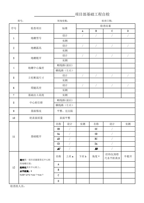 输电线路工程基础工程立塔前自检表