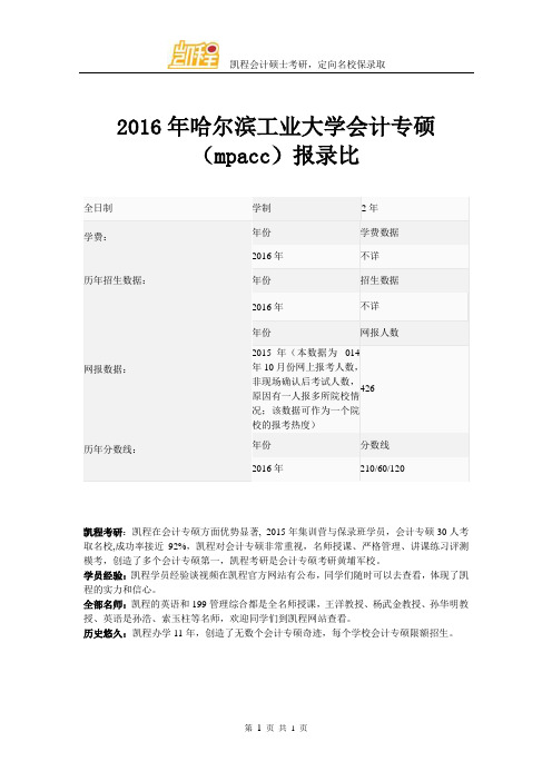 2016年哈尔滨工业大学会计专硕(mpacc)报录比