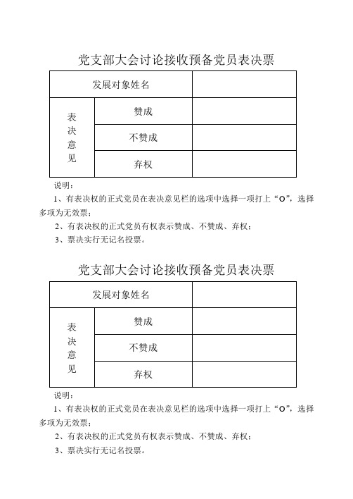 (材料16-2)党支部大会讨论接收预备党员表决票