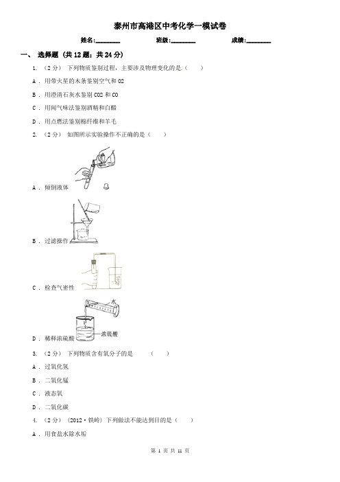 泰州市高港区中考化学一模试卷